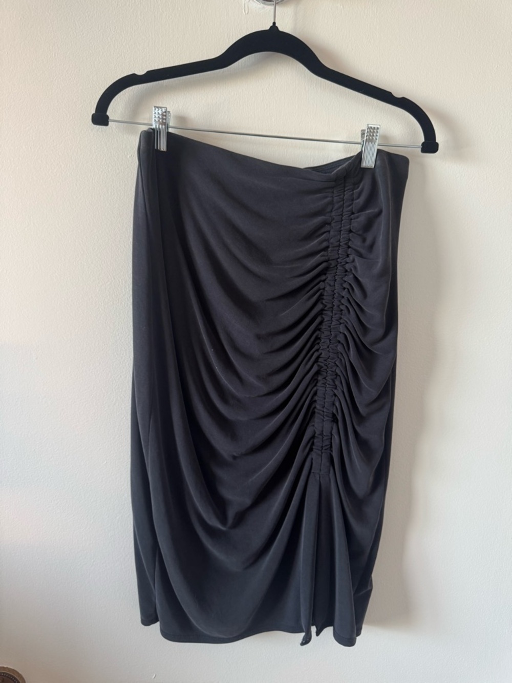 Express Black Ruched Midi Skirt